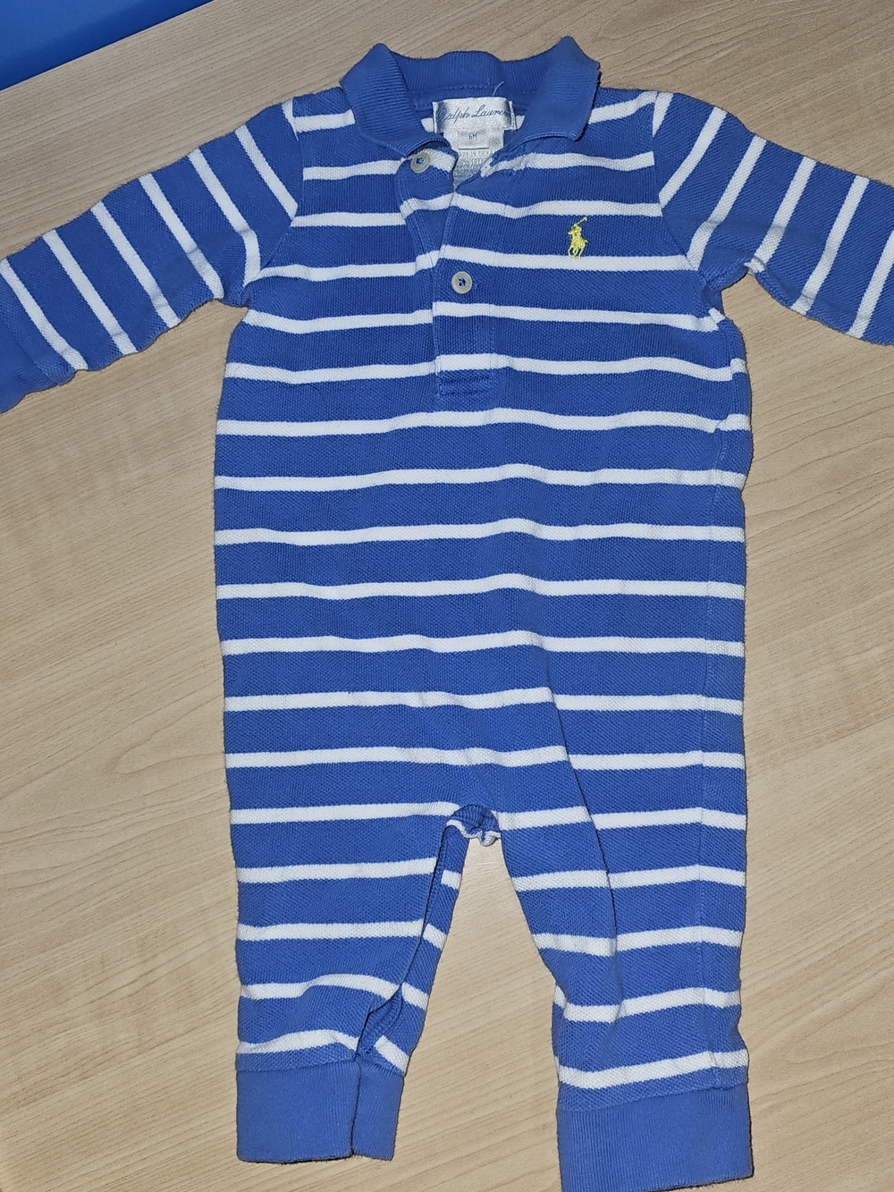 Ralph Lauren Blue & White Striped Polo One-Piece with Yellow Pony